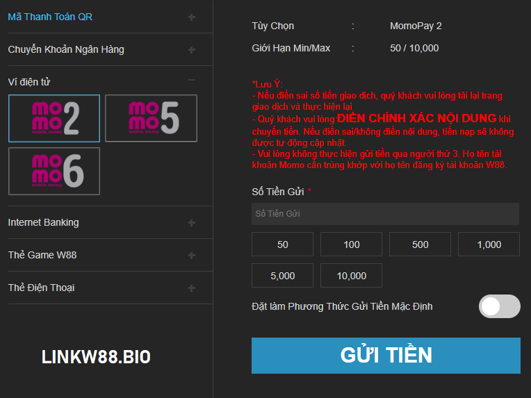 Nạp tiền W88 qua momo Nạp tiền W88 qua momo